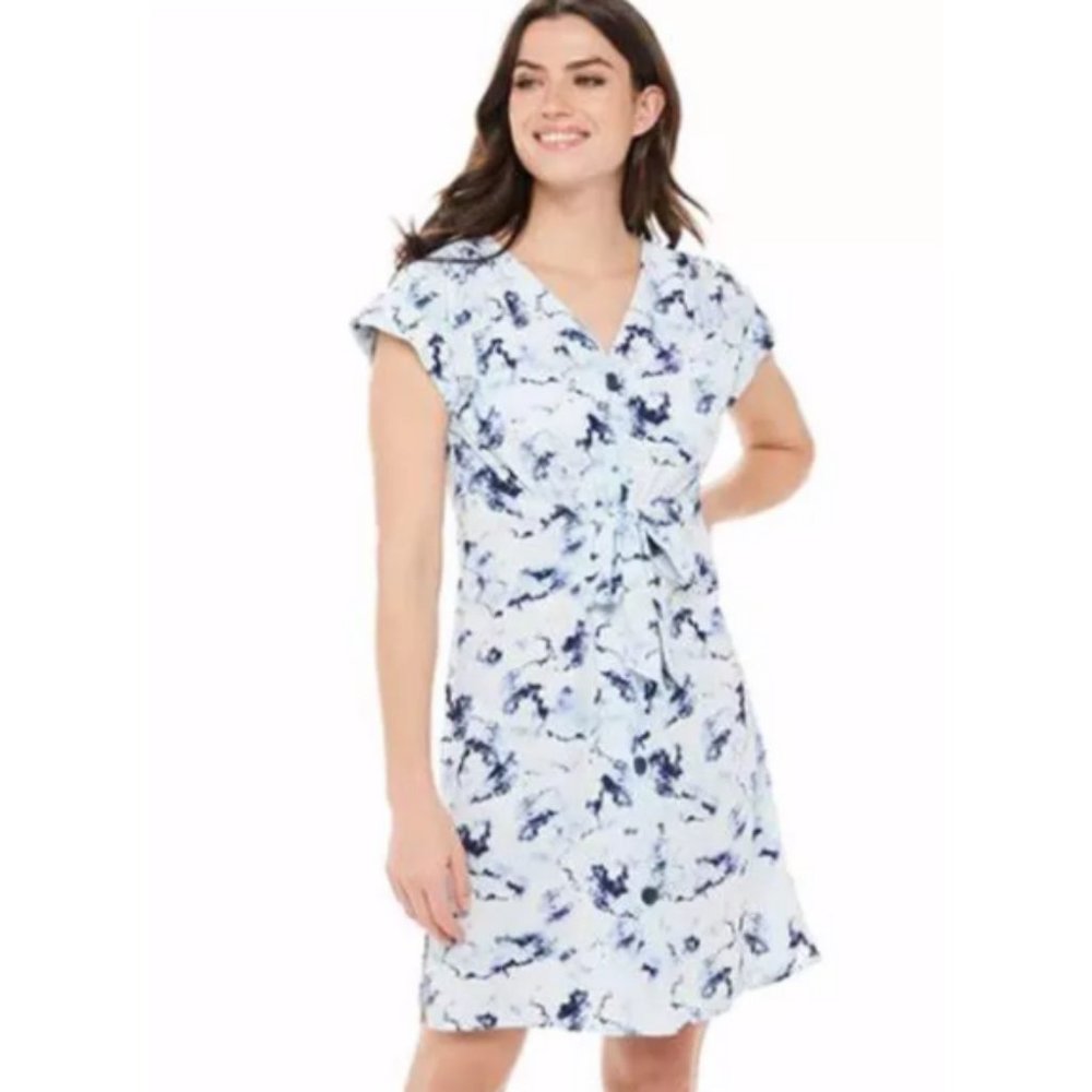 Rock & Republic Tie Dye Tie-Waist Shirt Dress Blue/White - Picture 1 of 13